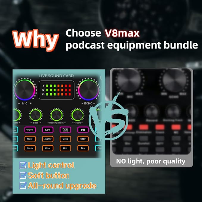 sktome Podcast Equipment Bundle, V8max Voice Changer with Podcast Microphone Bundle - Studio Condenser Microphone Perfect for Podcasting, Recording, Singing, Streaming and Gaming