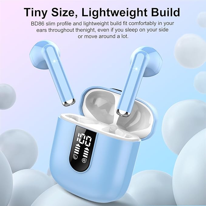 Wireless Earbuds, Bluetooth 5.4 Headphones HiFi Stereo, Bluetooth Earbuds with ENC Noise Cancelling Mic, 36H LED Display Ear Buds, IPX7 in Ear Earphones for Phone Tablet Laptop Sports, Hellblau