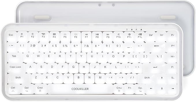 CoolKiller Balloon 84 Low Profile Keyboard, Tri-Mode (Bluetooth/2.4GHz/USB-C), Hot-Swappable, White Backlit, Gasket Mount, White Mechanical Keyboard for Windows & Mac