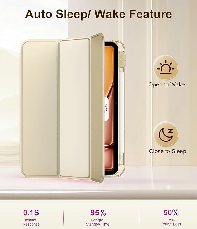 TiMOVO Case for iPad Air 11 Inch M4 2026/M3 2025/M2 2024, iPad Air 5th Generation 2022/4th Gen 2020 10.9 Inch with Pencil Holder, Stand Cover with Translucent Back, Auto Wake/Sleep, Champagne Gold