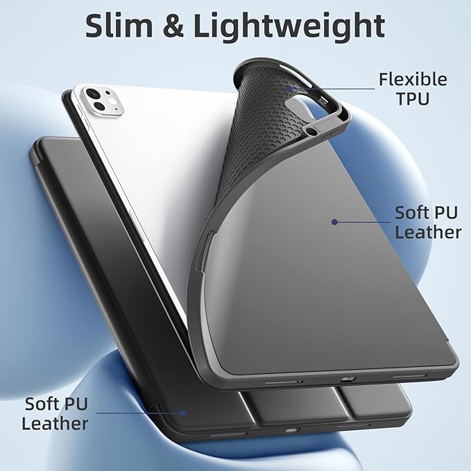 Akkerds Compatible with iPad Pro 13 Inch Case (M5/M4) 2025/2024, for iPad 13 Pro Case with Pencil Holder, Slim Trifold Stand Protective Cover with Soft TPU Back, Auto Wake/Sleep (Darkgrey)