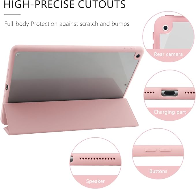 JOYLAND Pink Hibiscus Flower Pattern Case for iPad Pro 11" 4th/3rd/2nd/1st Generation (2022/2021/2020/2018), Clear Acrylic Hard Back Case with Pencil Holder Trifold Stand Tablet Cover