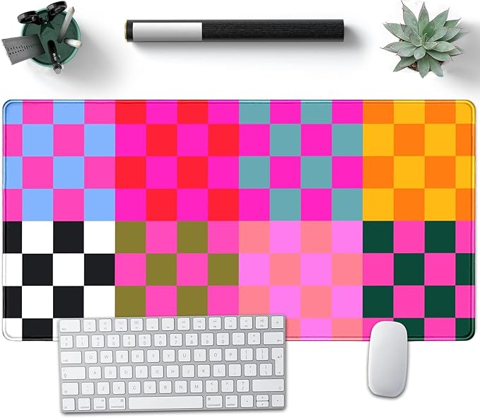 Checkered Desk Mat Pink Desk Matt for Desktop Desk Pad XXL Large Mouse Pad Deskmat Big Mousepad Keyboard Pad Mouse for Computer Cute Desk Accessories 31.5 X 15.7In