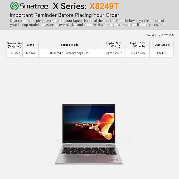 Smatree Hard EVA Protective Sleeve Case Compatible for 13.5 inch Lenovo ThinkPad X1 Titanium Yoga 2 in 1 Laptop Notebook Bag (X8249T)