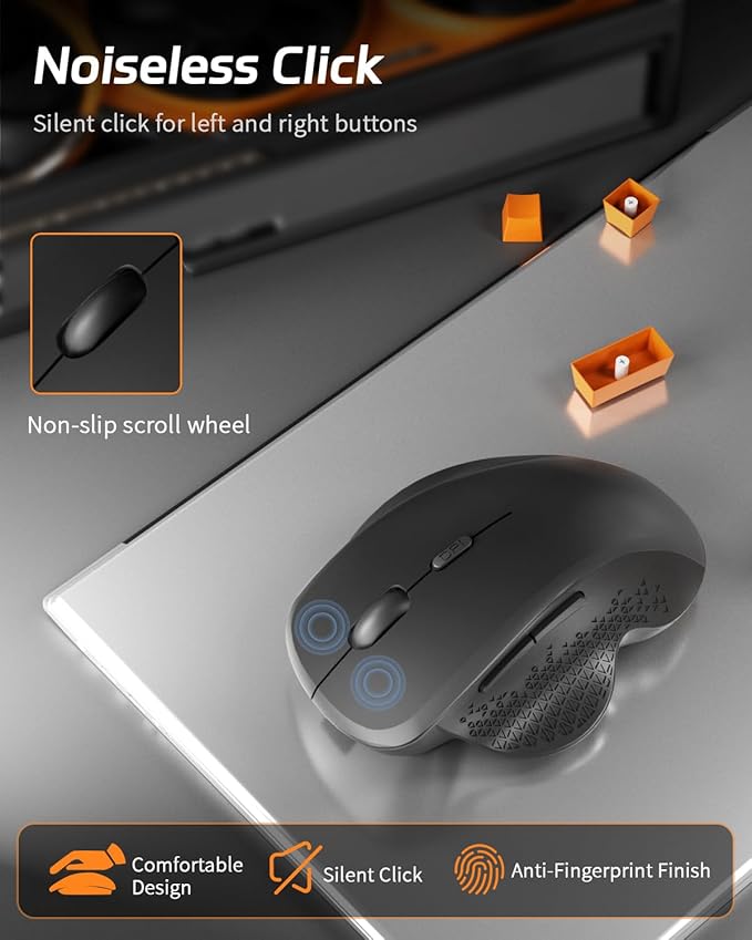 Uiosmuph G09 Bluetooth Wireless Mouse, BT5.1 & 2.4Ghz Rechargeable Computer Mouse with USB Receiver and Type C Adapter, Ergonomic Bluetooth Mice for Laptop, iPad, Mac - Black