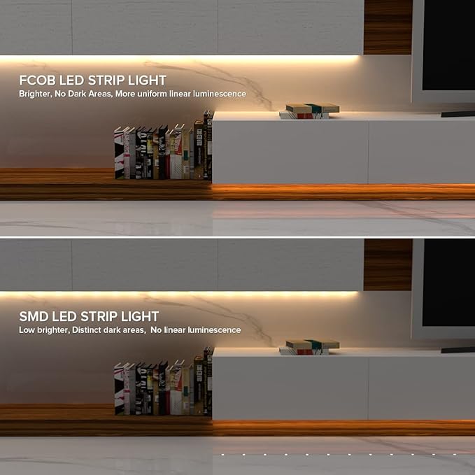 USB LED Light Strip 6.56FT, 5 Volt USB Powered COB LED Tape Lights, 3000K Warm White 8mm High Density Flexible Strips CRI90+ for TV Backlight Under Cabinet Bedroom, No Controller and Power