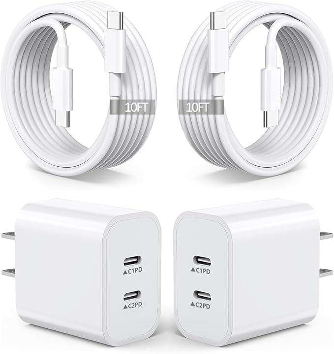 2Pack iPhone 17 16 Charger,Dual Port Fast Wall Charger Block with 10FT USB C to C Cable Cord Chargers Fast Charging for iPhone 17e/17 Pro Max/17 Pro/iPhone Air/16Pro Max/16 Plus/15Pro Max/15/iPad
