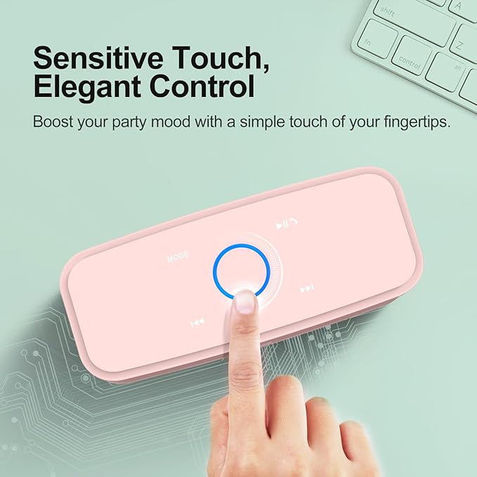 DOSS SoundBox Touch Wireless Bluetooth Speaker-12W HD Sound with Rich Bass, IPX5 Waterproof, 20H Playtime, Handsfree, for Gatherings, Home, Office, Outdoor, Travel-Light Pink