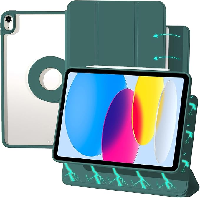 ZENLU iPad 10th 11th Generation Magnetic Case with Removable Folio Cover, Semi-Silicone Leather, Vertical Stand, Clear Back, Smart Sleep/Wake, Full Protective Case for iPad 10 & 11(A16) (Green)