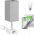 Ambimall Touch Control Table Lamp with USB A+C Charging Ports - 3 Way Touch Lamps Bedside, Nightstand Lamp for Bedrooms Living Room Nursery, LED Bulb Included(Grey Shade)