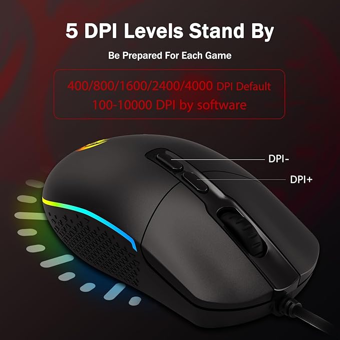 Redragon M719 Antonium RGB Gaming Mouse, 10,000 DPI Optical Wired Gamer Mice with 8 Programmable Buttons & 8 Backlit Modes, Software Supports DIY Keybinds Rapid Fire Button