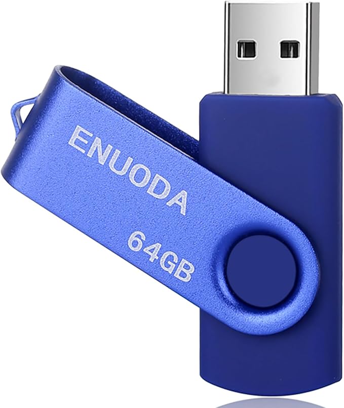 64GB USB Flash Drive ENUODA Thumb Drives 64GB Swivel Design USB 2.0 Memory Stick Jump Drive Pen Drive for Storage and Backup (1 Pack, Blue)