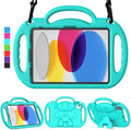 Kids Case for iPad 11th Generation (A16) 11" 2025 & 10th Gen 10.9" 2022 & iPad Air 11" 2025/2024 & Air 5th/4th Gen & Pro 11, Durable Protective Cover with Shoulder Strap Handle Stand, Cyan