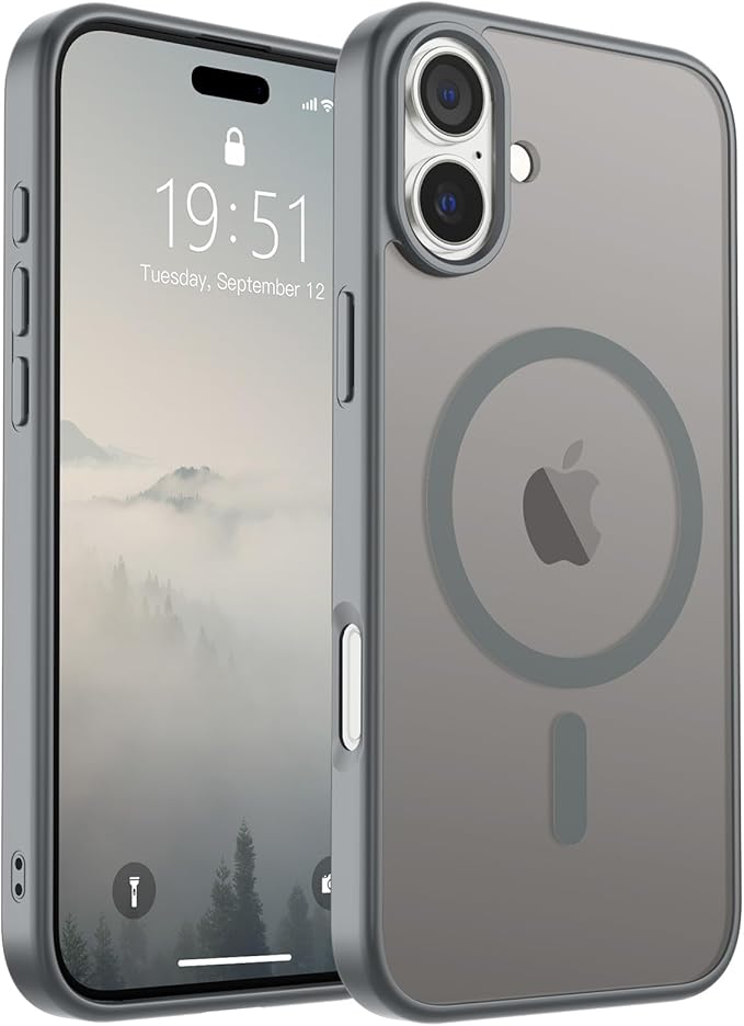 SUPFINE Magnetic for iPhone 16 Case (Compatible with MagSafe) (Military Grade Drop Protection) Translucent Matte Shockproof Phone Cover,Gray