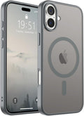 SUPFINE Magnetic for iPhone 16 Case (Compatible with MagSafe) (Military Grade Drop Protection) Translucent Matte Shockproof Phone Cover,Gray