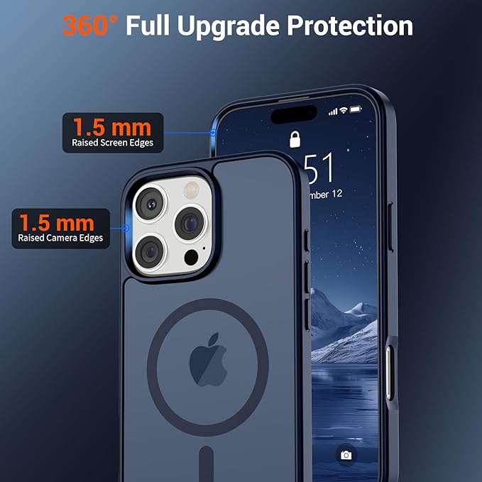 SUPFINE Magnetic for iPhone 16 Pro Case (Compatible with MagSafe) (Military Grade Drop Protection) Translucent Matte Shockproof Phone Cover,Dark Blue
