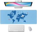World Map with Airplane Desk Mat Blue Large Mouse Pad XL Extended Gaming Mousepad Keyboard Mouse Mat Desk Pad for Computer Laptop 31.5''X11.8'' Non-Slip Rubber Base with Stitched Edges