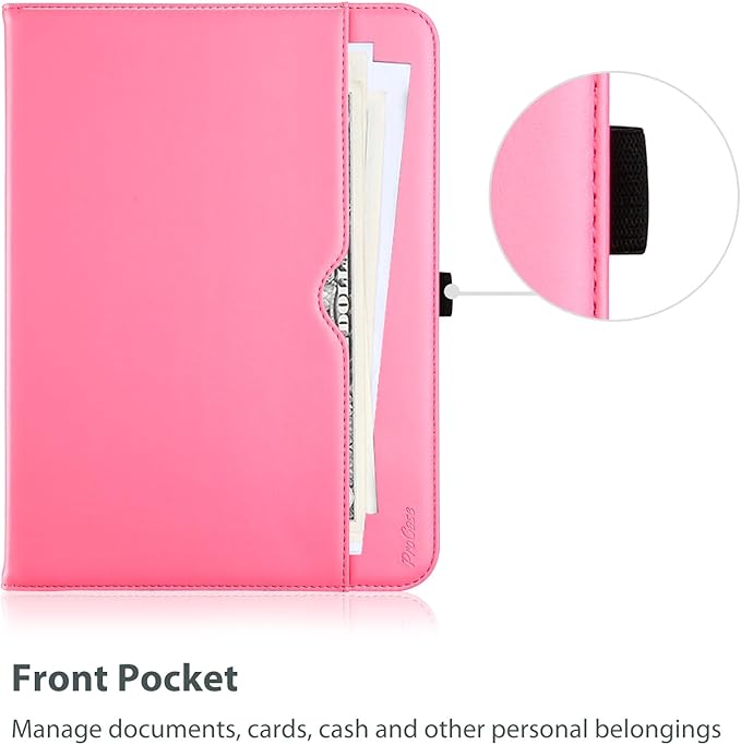 ProCase for iPad A16 11th Generation 11 Inch 2025/iPad 10th Generation Case 10.9 Inch 2022, iPad 11/10 PU Leather Case Business Stand Cover Smart Folio with Hand Strap Front Pocket Pen Loop -Pink