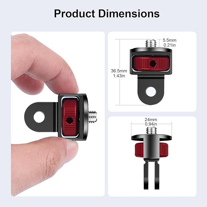 1/4" Aluminum Camera Mount Conversion Kit for Insta360 X4 X3/DJI Osmo Pocket 3/Go Pro 13/12/11/10,Lightweight Accessories Adapter for Tripod,Selfie Stick,Stabilizer & Action Gear