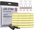 BTF-LIGHTING FCOB COB LED Strip 528LED/m Flexible High Density Uniform Light 14W/m 32.8FT DC24V Warm White 3000K CRI 90+ 10mm Width for Home Indoor Decor(No Adapter or Controller)