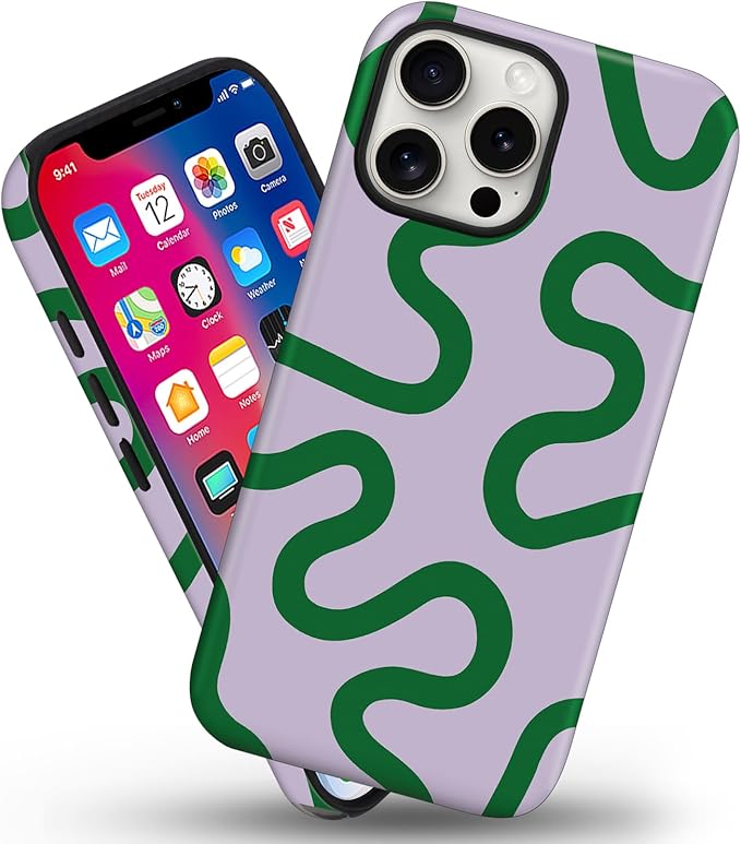 Magnetic for iPhone 13 Pro Max Case Cute Curved Stripes Phone Case, Shockproof Slim TPU and Hard PC Protective Phone Cover Compatible with MagSafe Designed for Women Girls,Green