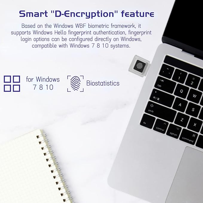 USB Fingerprint Reader, 360° Detection Mini Fingerprint Scanner 0.5s Touch Speedy Matching Portable Biometric Scanner USB Security Key for Password and File Encryption