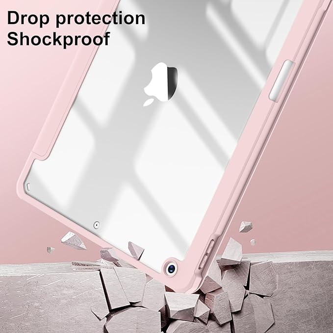 JKSML Case for iPad 9th/8th/7th Generation 10.2 Inch, Case with Pencil Holder for iPad 9/8/7 2021/2020/2019, Hard Back Cover, Auto Wake/Sleep, Pink