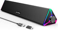 LENRUE Computer Speakers for Desktop,PC Speakers with Single USB for Power and Stereo Sound,Touch Lights Gaming Speakers Sound bar for Desktop PC Laptop(USB-C Adapter Included)