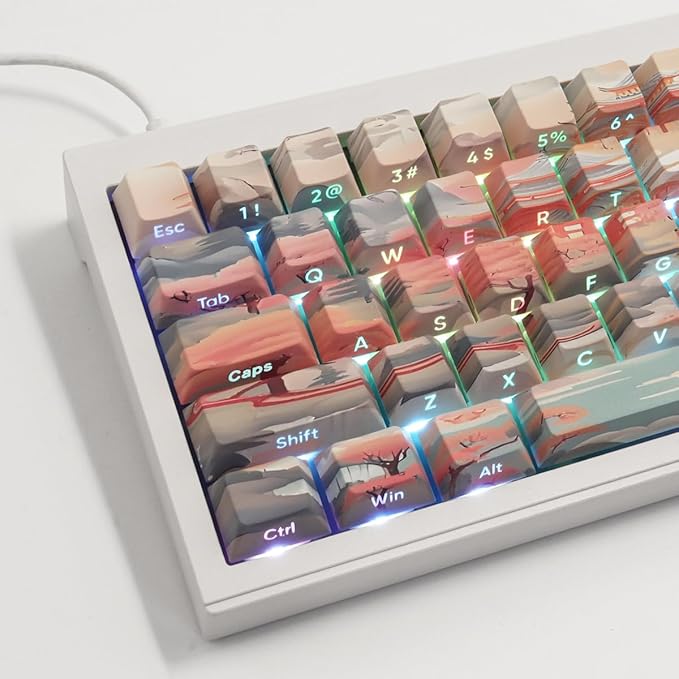 Tsungup Custom Keycaps 60 75 Percent,Pastel Side Print 135 Keys PBT Cherry Profile Shine Through Keycap Set, Dye-sub Key Caps Keyboard Keycaps for Mechanical Keyboards