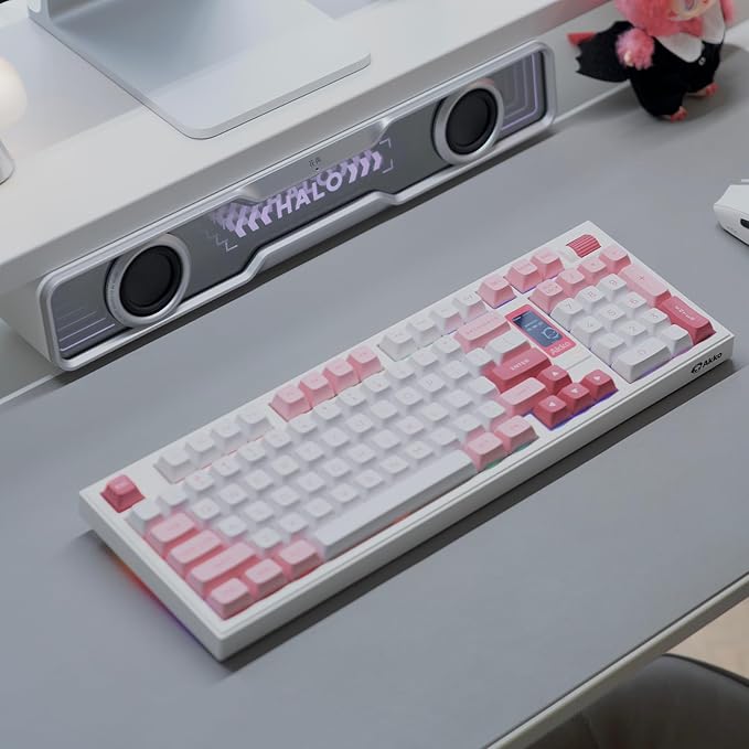 Akko 5098B Wireless Gaming Keyboard with Screen, Prunus Lannesiana Hot-Swappable Full Size Mechanical Keyboard with Scroll Wheel, Numberpad, RGB Gasket Keyboard, Piano Pre Lubed Switch