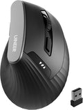 Uineer Ergonomic Vertical Wireless Mouse, 2.4G with USB Receiver, 2400 DPI Optical Sensor, 4 Adjustable DPI Levels, Rechargeable with Battery Indicator, Wide Compatibility with Windows & Mac OS-Black