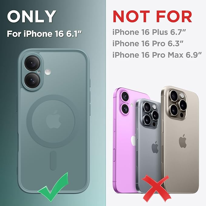 CAPRARO Magnetic Compatible with iPhone 16 Case, Upgraded [Full Camera Protection] [Compatible with MagSafe] Protective Translucent Matte Women Girl Phone Case Cover, Feiquan Green