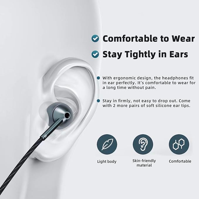 USB-C Wired Earbuds with Microphone, Volume Control, Noise Canceling, Compatible with Samsung Galaxy S24 S23 S22, iPhone 15, Pixel Phones (2Pack-Gray)