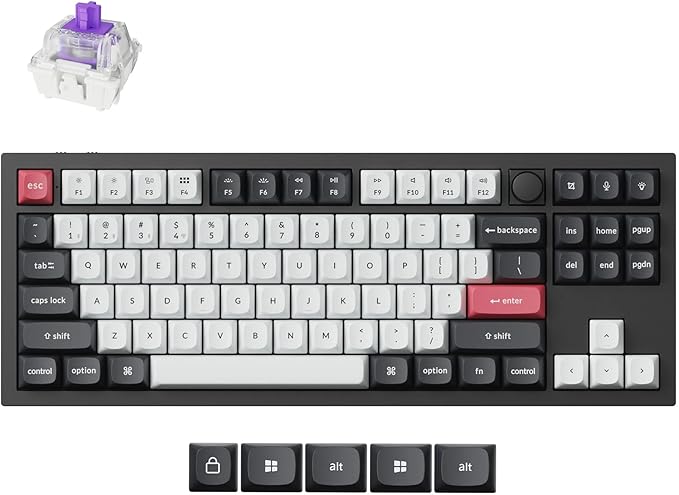 Keychron Q3 HE Wireless Custom Keyboard, 2.4 GHz/Bluetooth/Wired QMK Rapid Trigger 80% TKL Hot-Swappable Programmable RGB Gateron Double-Rail Magnetic Switches Gaming for Mac Windows, Carbon Black