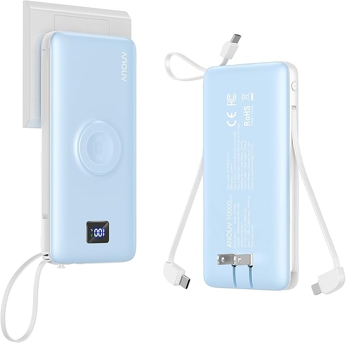 Portable Charger Built-in Cables, AC Wall Plug and Magnetic Wireless iWatch Charger, 10000mAh 22.5W PD Fast Charging Power Bank, Compact Battery Pack Travel Essentials for iPhone/Samsung/Apple Watch