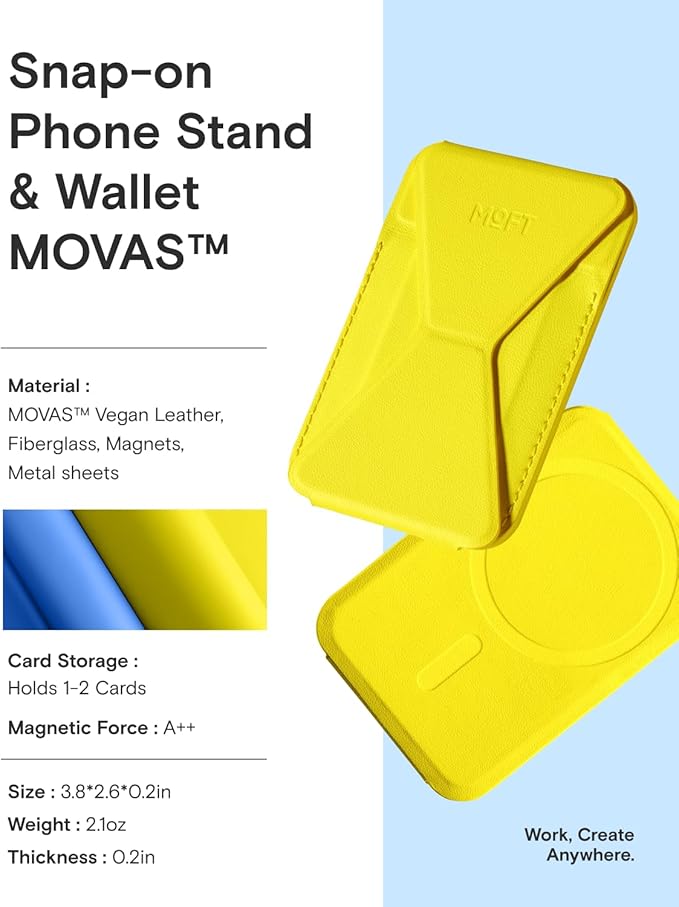 MOFT Magnetic Wallet Stand Compatible with iPhone 17/16/15/14/13/12 Series, Angle Adjustment & Magsafe Compatible MOVAS Phone Stand,Neon