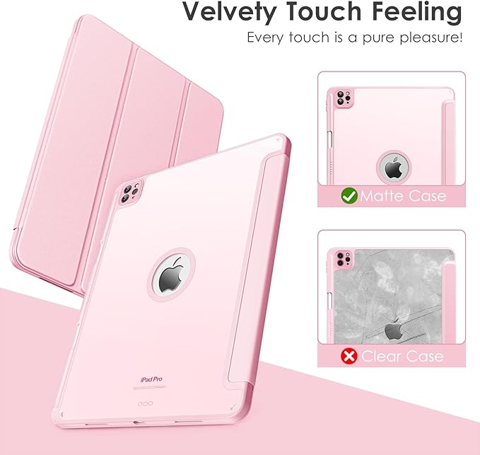 VIKESI Case for iPad Pro 12.9 6th/5th/4th/3rd Generation 2022/2021/2020/2018,TPU Shockproof Frame,Built-in Pencil Holder,Auto Sleep/Wake - B_Pink