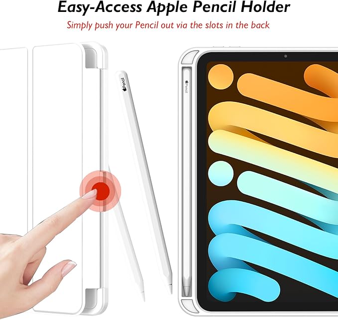 iMieet iPad mini 7 Case 2024 (A17 Pro), iPad mini 6 Case (8.3-Inch,2021 Model), iPad mini 7th/6th Generation Case with Pencil Holder, Trifold Stand Smart Case with Soft TPU Back,Marble White