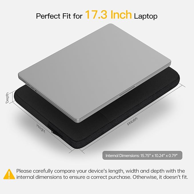 17.3 inch Laptop Sleeve Case for HP 17 inch Laptop/Envy 17 / Pavilion 17, ASUS Vivobook 17, Acer Aspire 17, Dell Inspiron 17, Lenovo Ideapad 17, Water-Resistant Computer Bag with Accessory Pocket