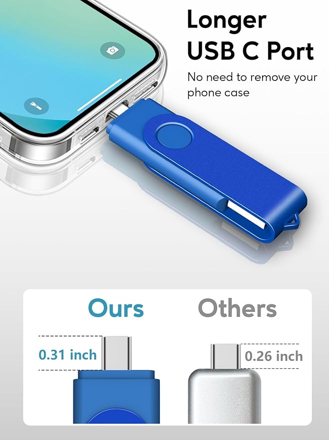 AreTop 4GB USB C Flash Drive Dual USB 2.0 Flash Drive 4GB USB Drive Swivel Design 2-in-1 Portable Type-C Memory Stick for Android Smartphone, Computers, MacBook, Tablets, PC, 1 Pack (Blue)