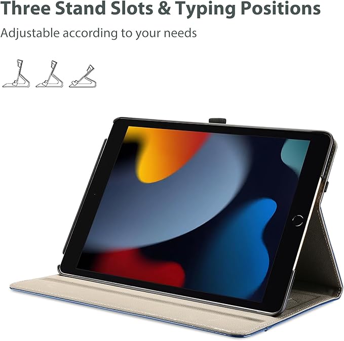 ProCase for iPad 9th/ 8th/ 7th Generation Case 10.2 Inch 2021/2020/2019, iPad 10.2 PU Leather Case Business Stand Cover Smart Folio with Hand Strap Front Pocket Pen Loop -Navy