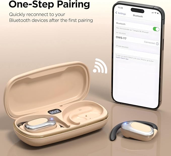 Open Ear Wireless Headphones Air Conduction Earbuds with Mic 42H Playtime Clear Calls LED Digital Display Over Earphones Lightweight Waterproof Secure Earhooks for PC Sports Running Game Business Work