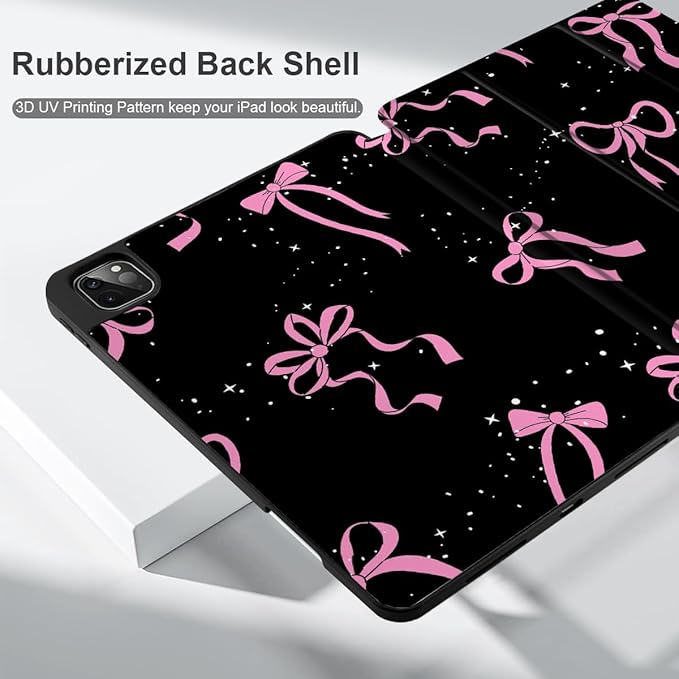 DONGKE Case for 2022/2021/2020/2018 iPad Pro 11 inch Gen 4/3/2/1 - Slim Protective Case - Built in Pencil Holder Support Charging - Trifold Stand & Sleep/Wake Cover - Bows & Stars