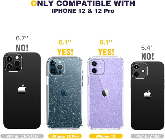 Diaclara Designed for iPhone 12/12 Pro Case, Full Body Rugged with Built-in Touch Sensitive Anti-Scratch Screen Protector, Soft TPU Bumper Case for iPhone 12/12 Pro 6.1" (Clear Glitter)