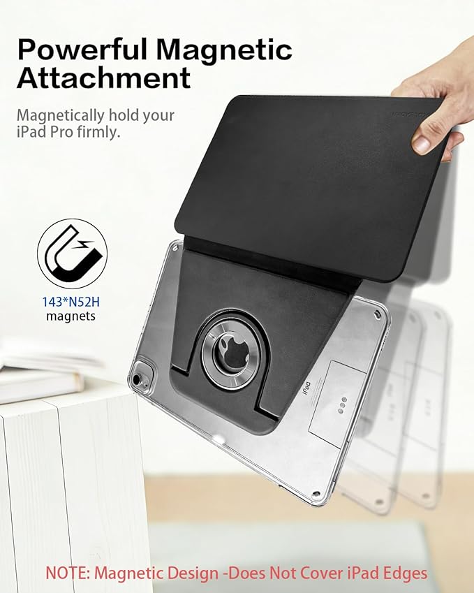 Magnetic Case for iPad Air M3/M2 13 Inch & iPad Pro 12.9 (3-6th Gen) 2022/2021/2020/2018, Protective Cover with Removable Degree Rotating Slim Hold Stand, Black