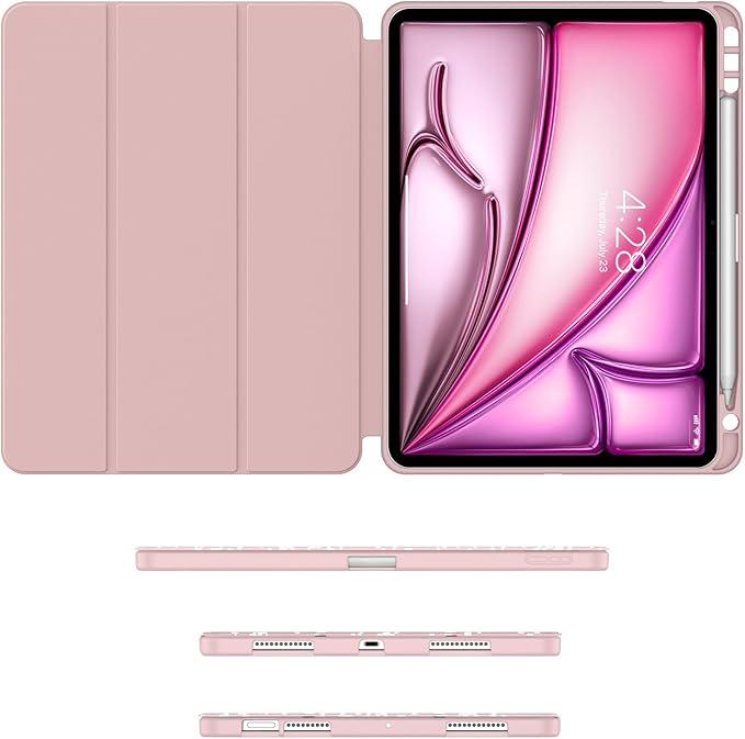 Soke Case for New iPad Air 11 Inch (M4/M3/M2, 2026-2024), iPad Air 5th/4th Generation 10.9 Inch (2020-2022) with Pencil Holder, Soft TPU Back Cover & Auto Sleep/Wake, Book Pink