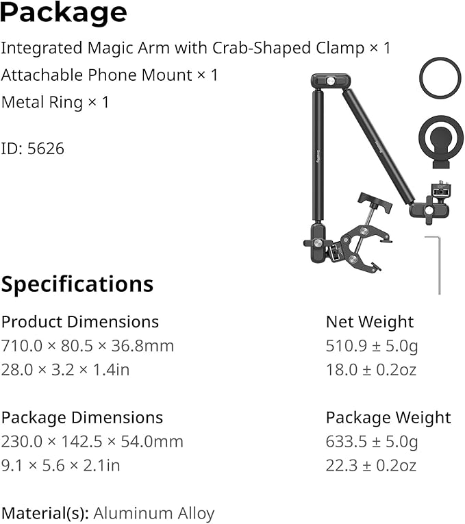 SMALLRIG Desktop Clamp Magic Arm Kit for MagSafe for iPhone, 55cm / 21.6" Two-Stage Adjustable Flexible Arm with Secure Grip for Smartphone, Webcam, Action Cameras - 5626