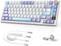 A.JAZZ Attack Shark X820Ultra 75% Wireless Mechanical Gaming Keyboard and Coiled Cable Hot Swappable 2.4GHz/Bluetooth/Wired Keyboard with Screen & Knob RGB Backlit Gasket Mount Gift Switch-Starwhite