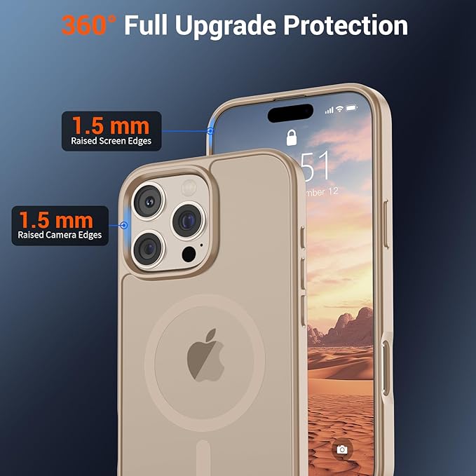 SUPFINE Magnetic for iPhone 16 Pro Case(Compatible with MagSafe)(Military Grade Drop Protection) Slim Translucent Matte Shockproof with Anti-Fingerprint Phone Case,Desert Gold