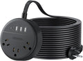 Extension Cord 25 ft, NTONPOWER Flat Plug Power Strip with USB, 3 Outlet 2 USB Desktop Charging Station, Wall Mount Power Strip for Home Office, Black